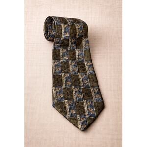 VTG GEOFFREY BEENE Tie Men's 100% Imported Silk Blue Green Geometric Made In USA